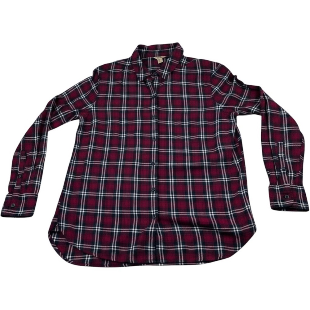 Woolrich Womens Plaid Button Down Shirt Burgundy Navy Blue Cotton L HLT0669S - Picture 1 of 7